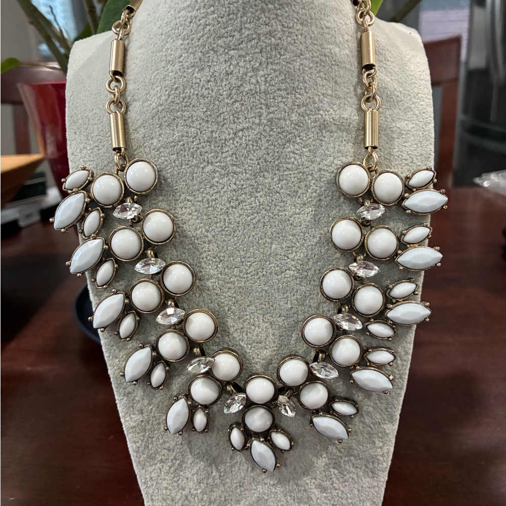 White and Gold Tone Statement Necklace - Picture 1 of 7